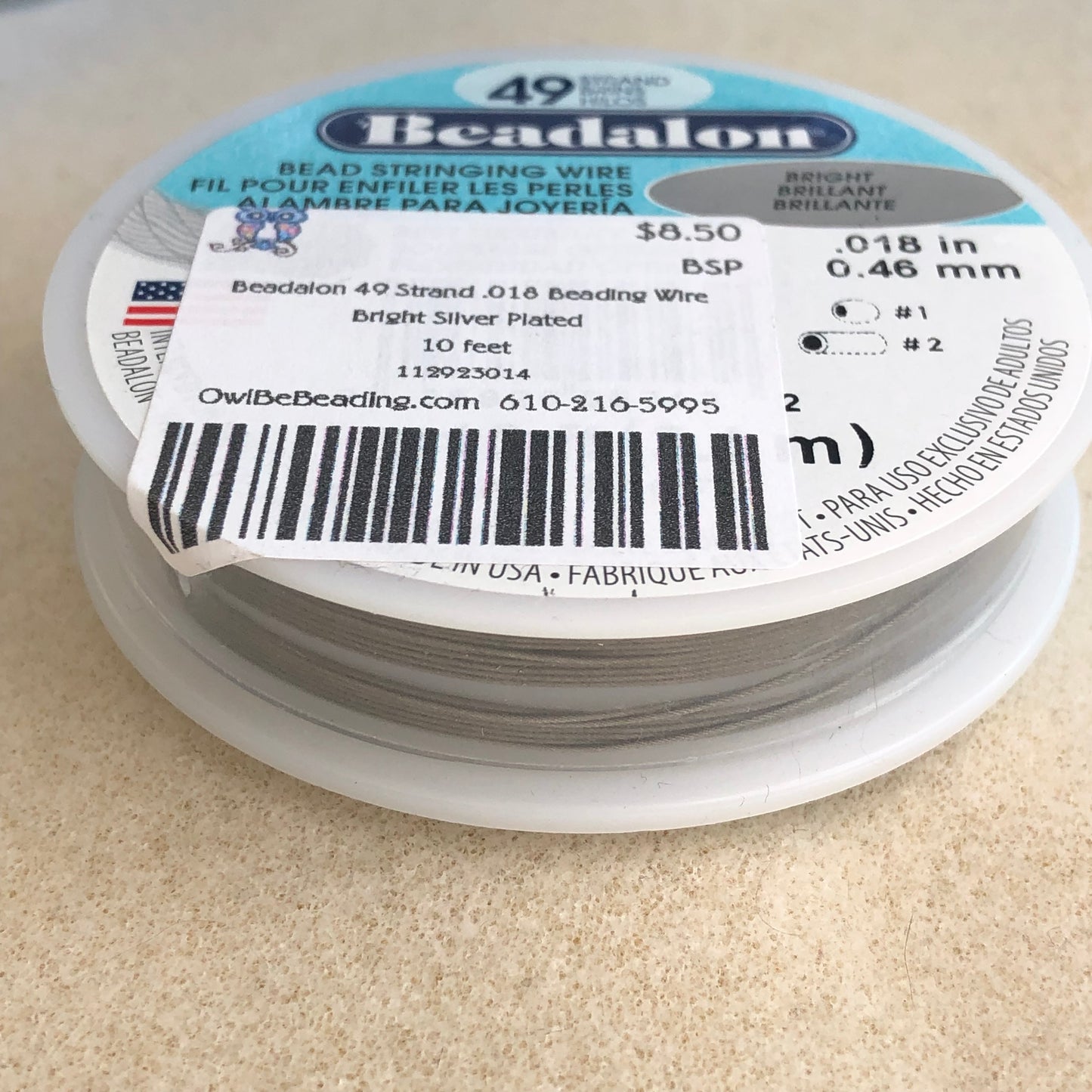 Beadalon 49 Strand .018 Beading Wire - Bright Silver Plated
