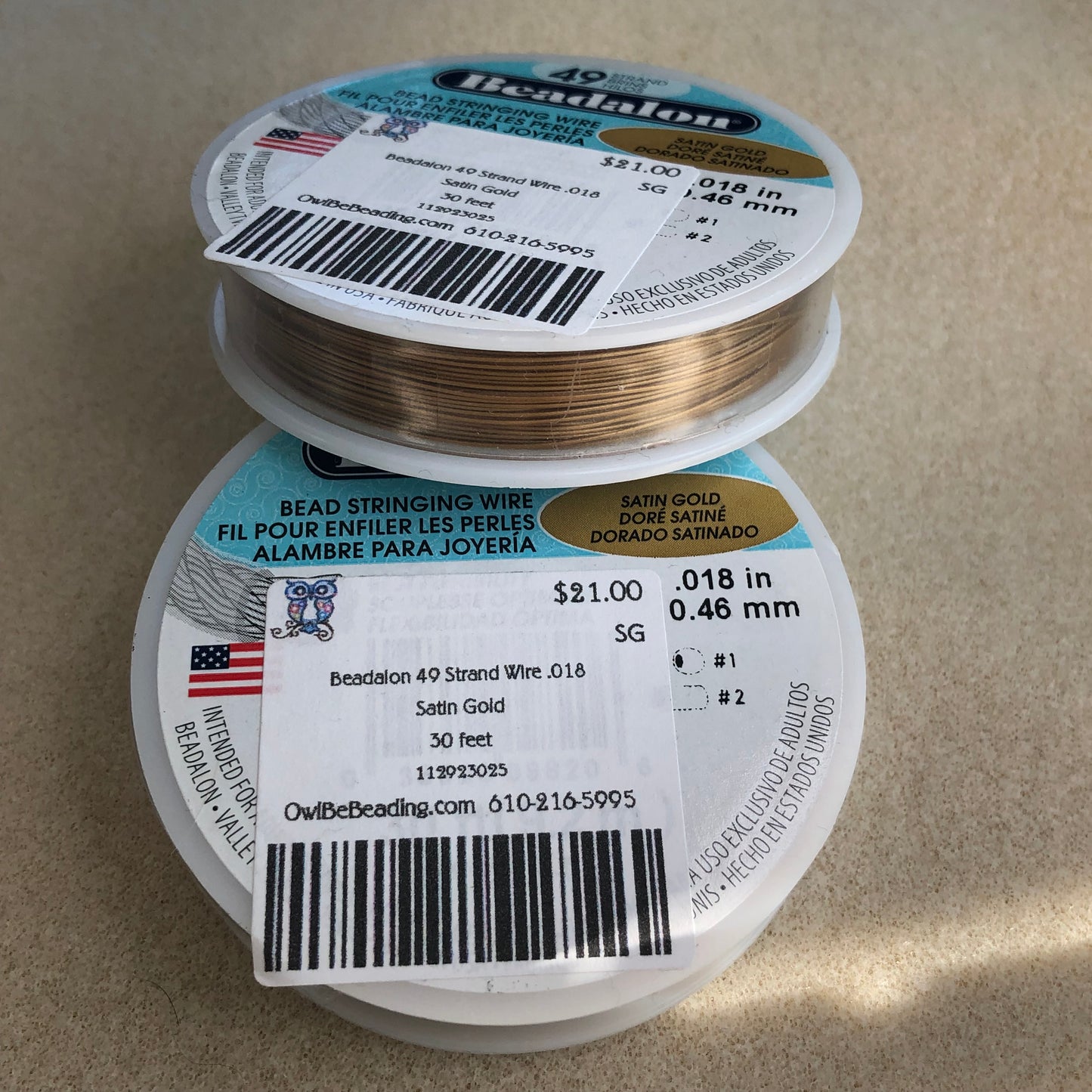 Beadalon 49 Strand Wire .018 - Satin Gold