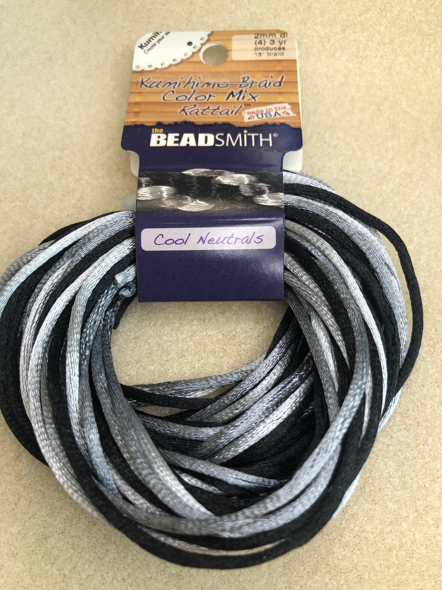 2mm Rattail - 12 yards - Cool Neutrals