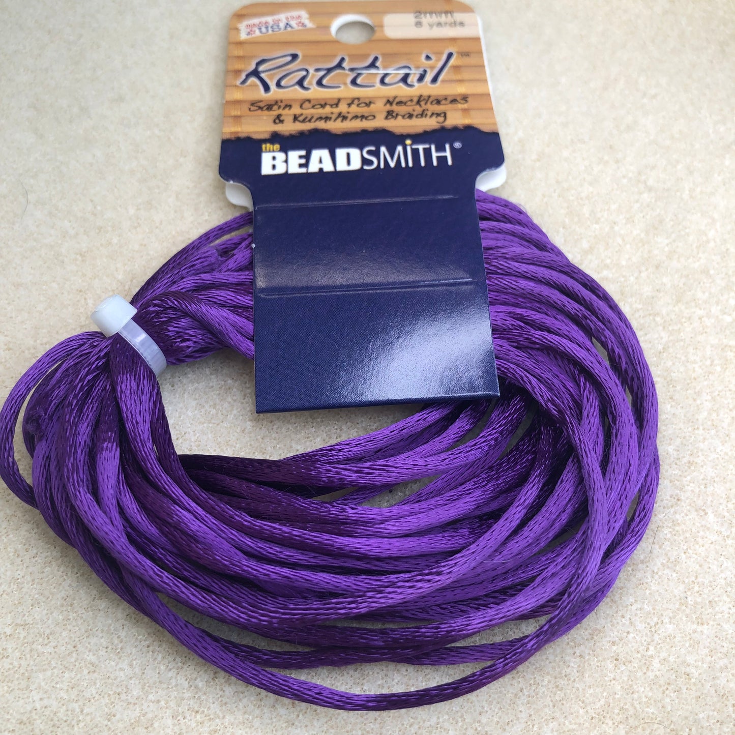 2mm Rattail - 6 yards -Purple