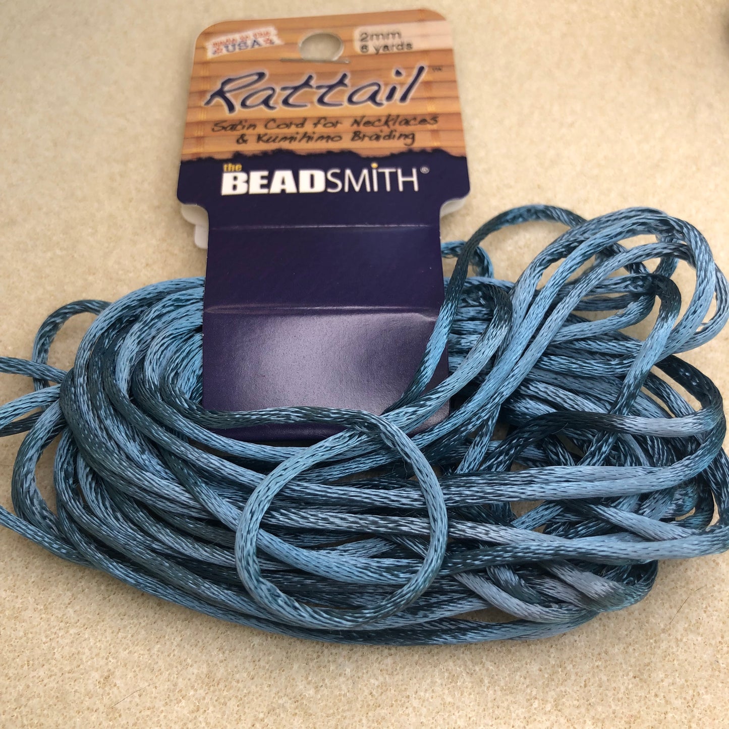 2mm Rattail - 6 yards -Teal