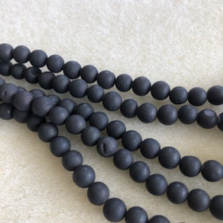 6mm Druzy Agate Metallic Black Smooth Round