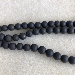 8mm Druzy Agate Metallic Black Smooth Round
