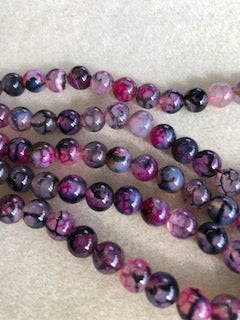 8mm Agate Dyed Magenta Black Smooth Round