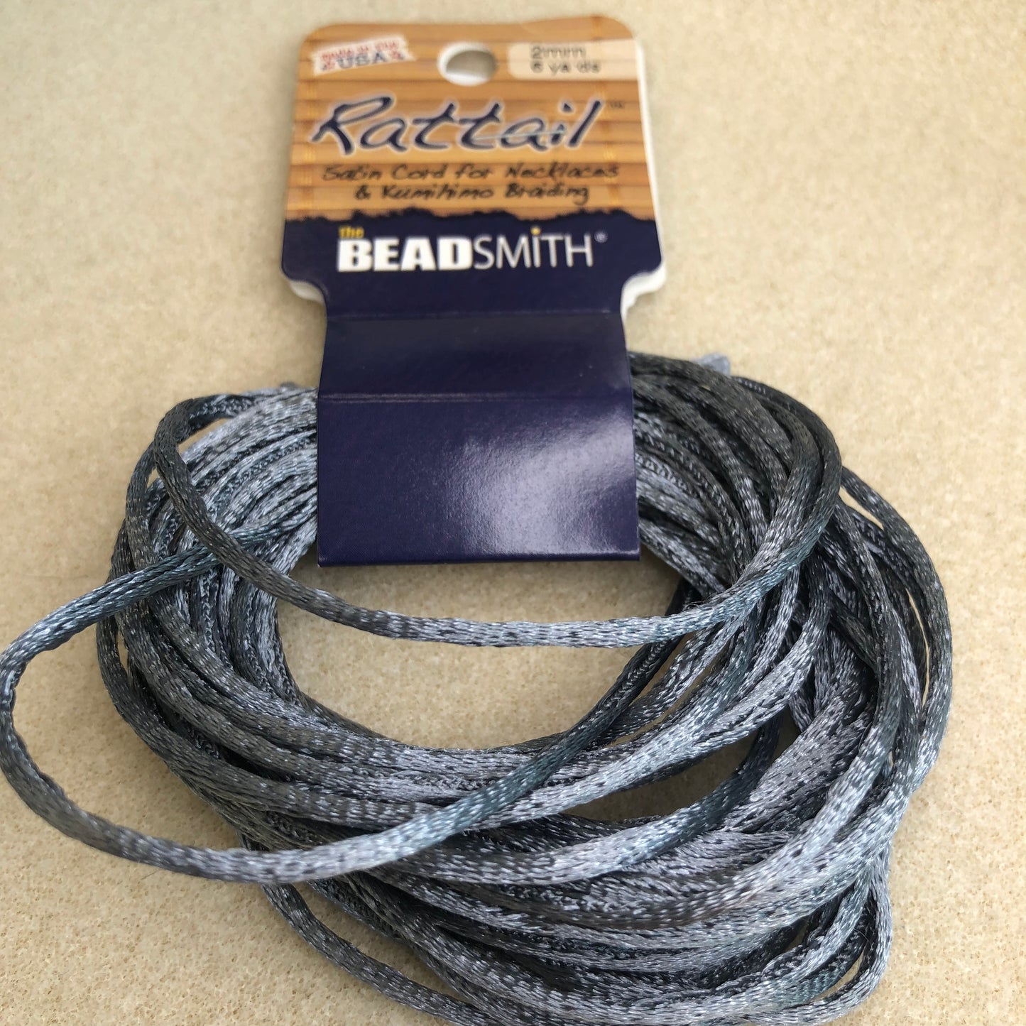 2mm Rattail - 6 yards - Dark Grey