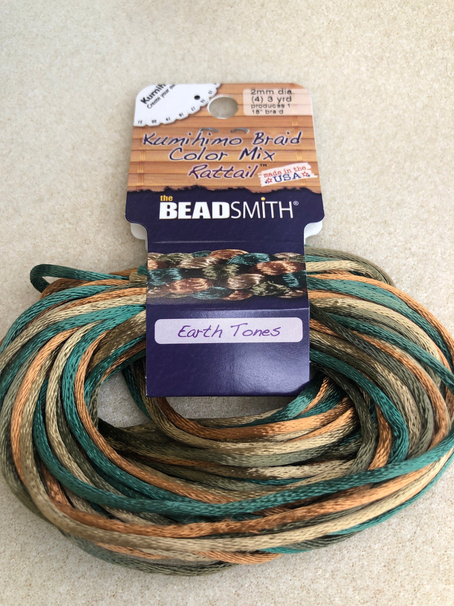 2mm Rattail - 12 yards - Earthtones