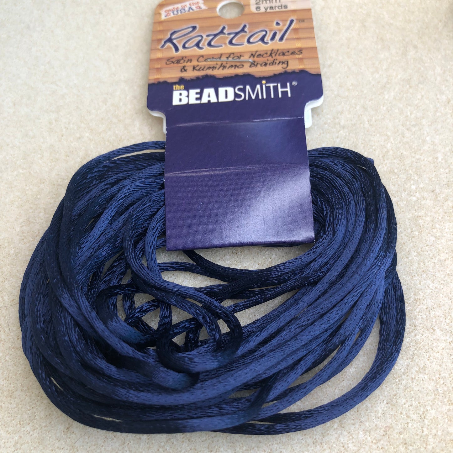 2mm Rattail - 6 yards -Navy