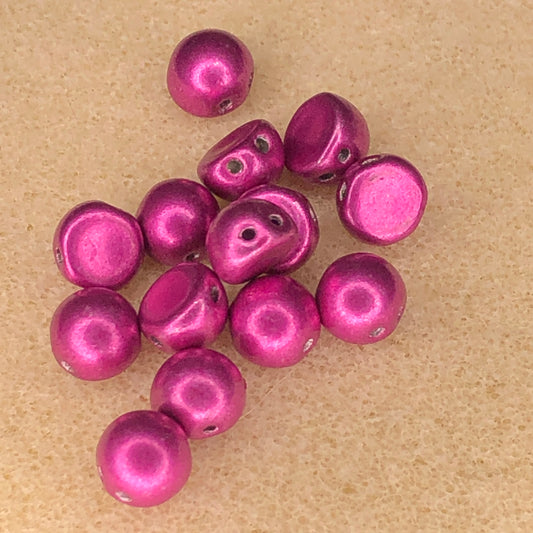 7mm CzechMates 2-Hole Cabochon - CT Sat Met Pink Yarrow