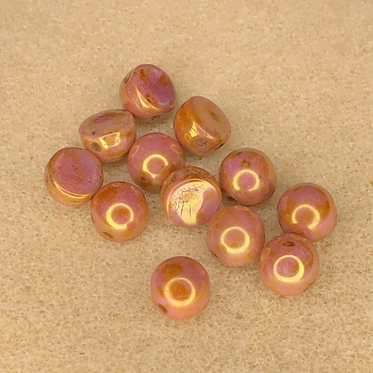 7mm CzechMates 2-Hole Cabochon - Op Rose/Gold Topaz Luster