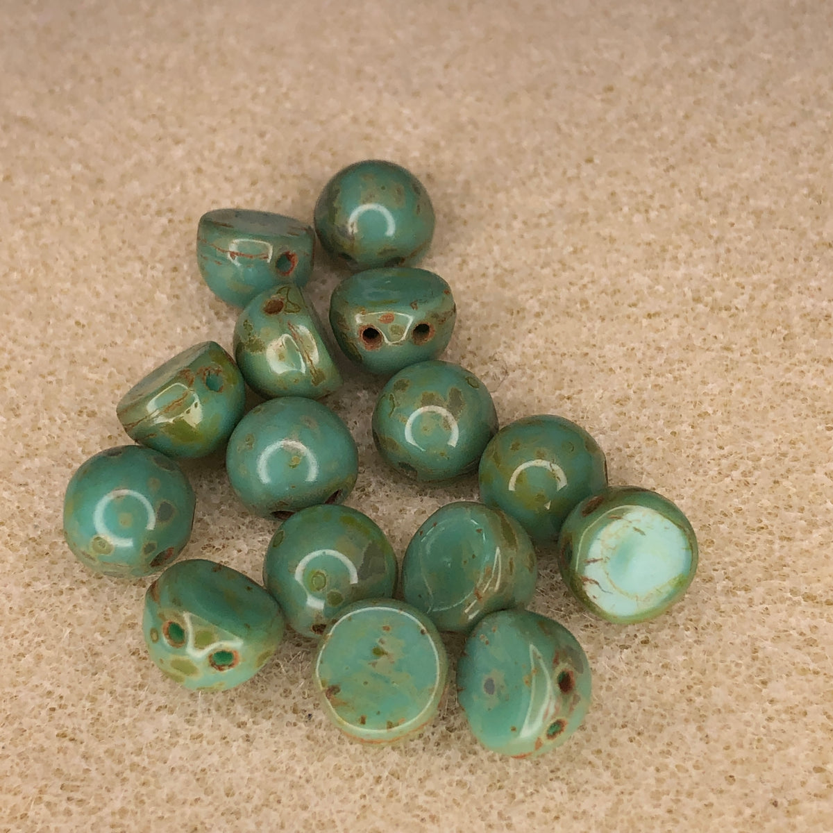 7mm CzechMates 2-Hole Cabochon - Op Turquoise Picasso
