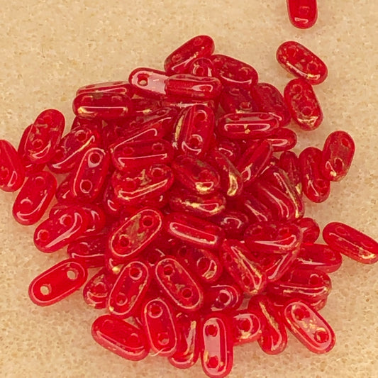6x2mm CzechMates Bar - Gold Marbled Oxblood