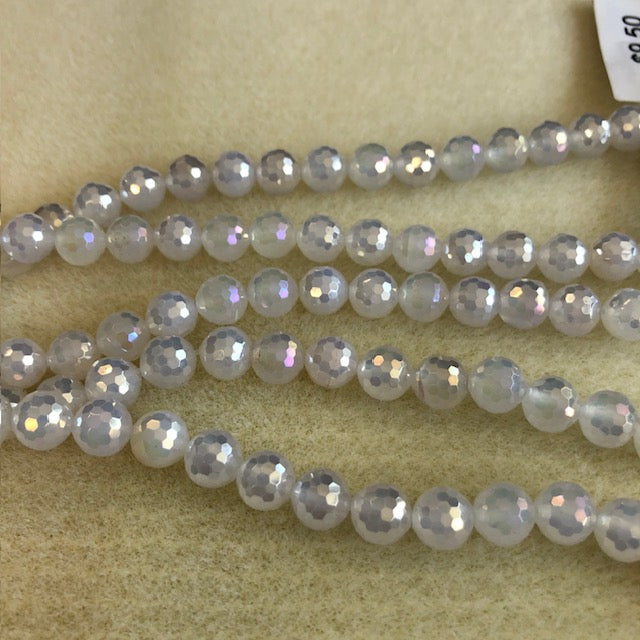8mm Mystic White Agate Faceted Round