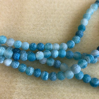6mm Fire Crackled Agate Sky Blue Smooth Round