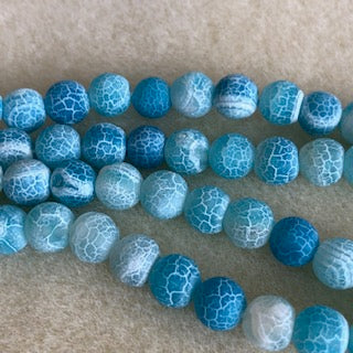 8mm Fire Crackled Agate Sky Blue Smooth Round