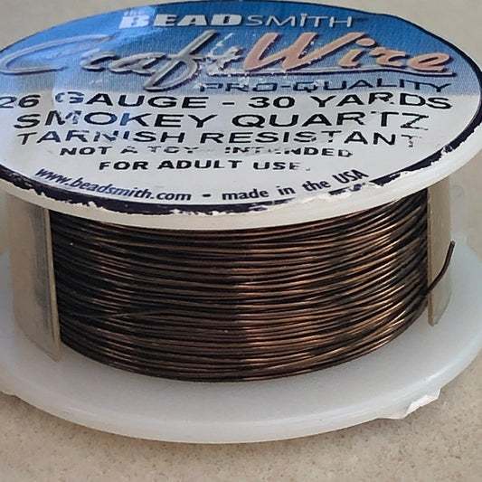 26 gauge 30 yd  Wire - Smoky Quartz - tarnish resistant